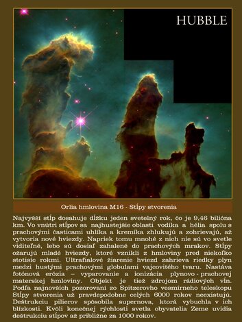 Hubble space telescope -  top images - 27_Orlia hmlovina M16 - stlpy stvorenia